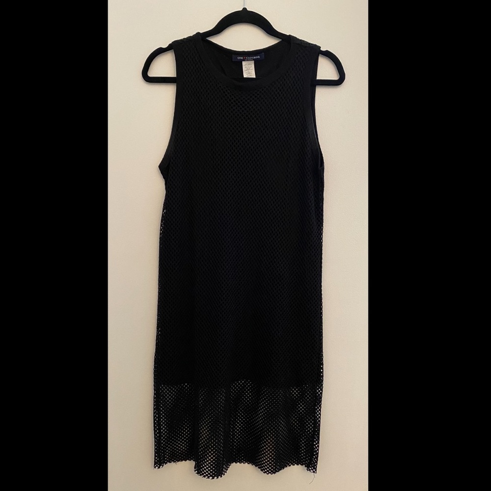 Fishnet Overlay Black Midi Dress
